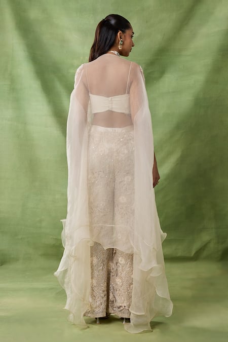 Awigna Perle Floral Embroidered Cape Pant Set 