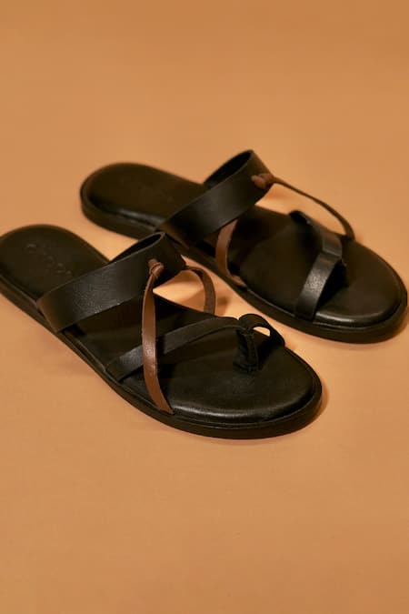 Buy_Dmodot_Black Pelle Nera Slippers _Online_at_Aza_Fashions