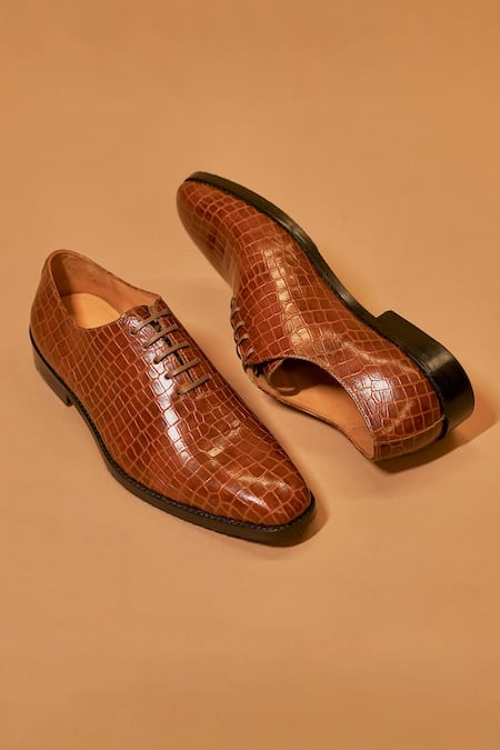 Dmodot Caro Croco Umber Oxford Shoes 