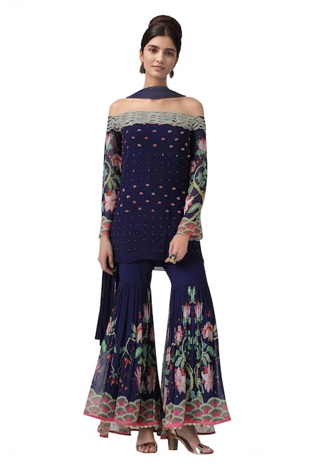 Limerick By Abirr N' Nanki Off Shoulder Kurta & Sharara Set 