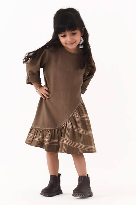 Buy_Three_Brown Melange Gathered Dress _Online_at_Aza_Fashions