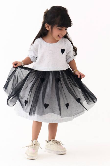 Three_Ivory Embroidery Yoke Gathered Heart Dress _Online_at_Aza_Fashions