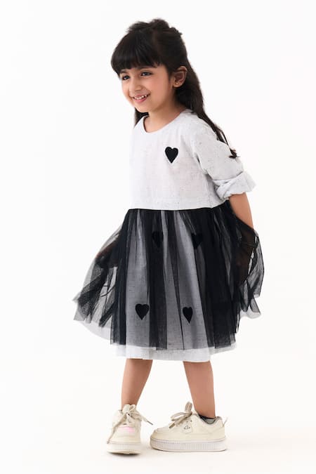 Three Yoke Gathered Heart Embroidered Dress