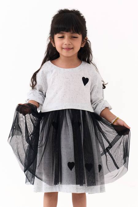 Buy_Three_Ivory Embroidery Yoke Gathered Heart Dress _Online_at_Aza_Fashions