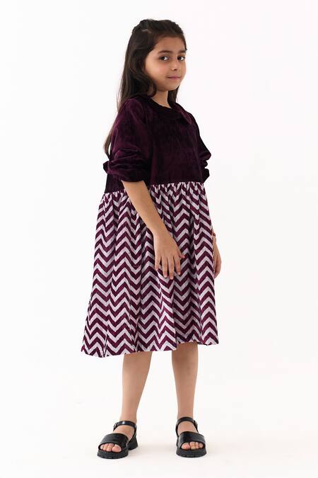 Three_Wine Velvet Peter Pan Collar Gathered Dress _Online_at_Aza_Fashions