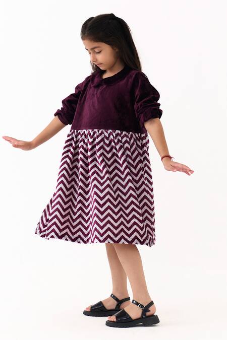 Three_Wine Velvet Peter Pan Collar Gathered Dress _at_Aza_Fashions