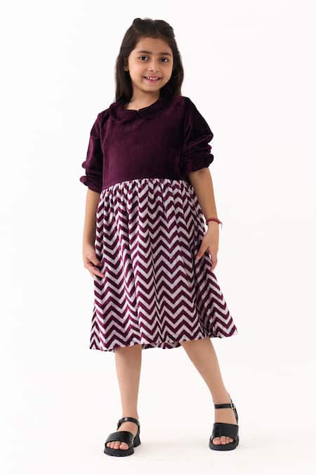 Three Velvet Peter Pan Collar Gathered Dress 