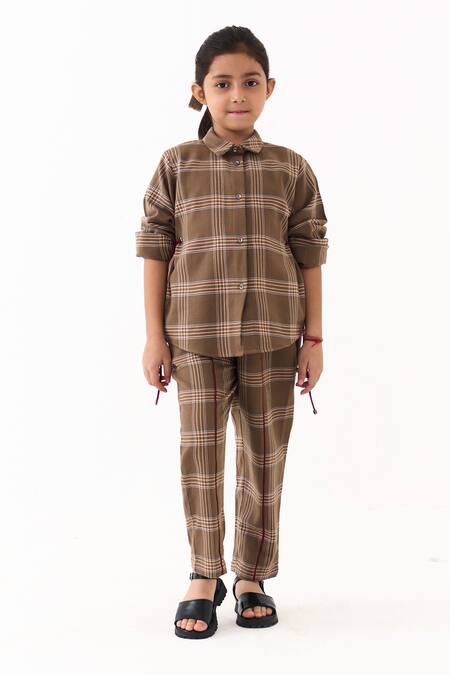 Buy_Three_Brown Checkered Pattern Shirt _Online_at_Aza_Fashions