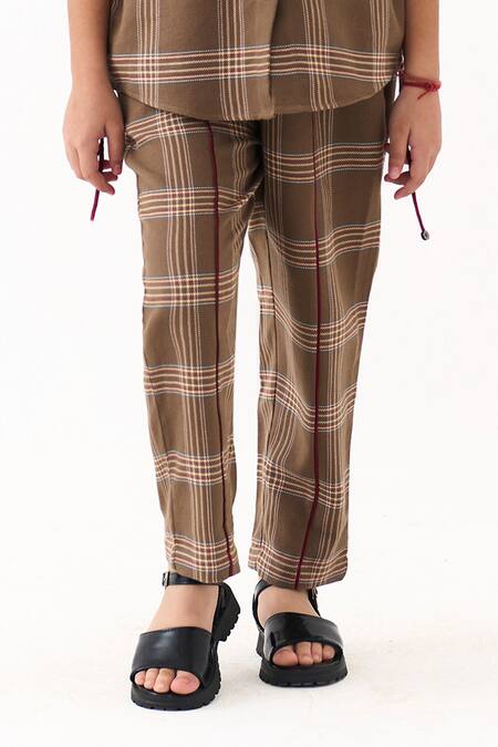 Shop_Three_Brown Checkered Pattern Shirt _Online_at_Aza_Fashions