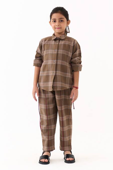 Three_Brown Checkered Pattern Shirt _at_Aza_Fashions