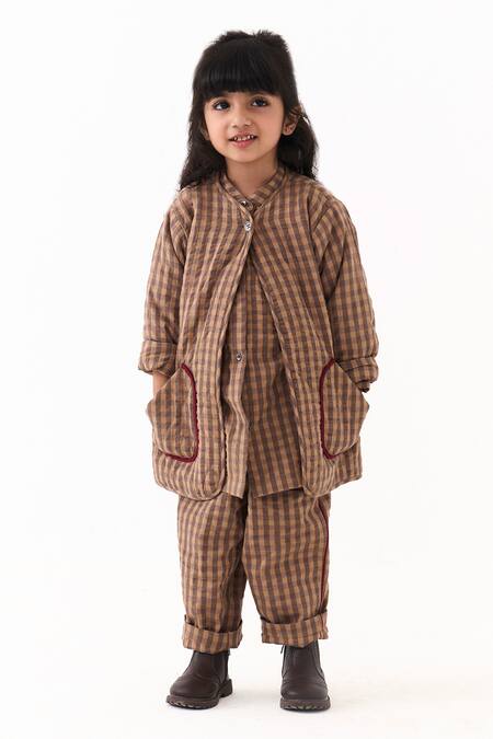 Shop_Three_Brown Checkered Pattern Shirt _Online_at_Aza_Fashions