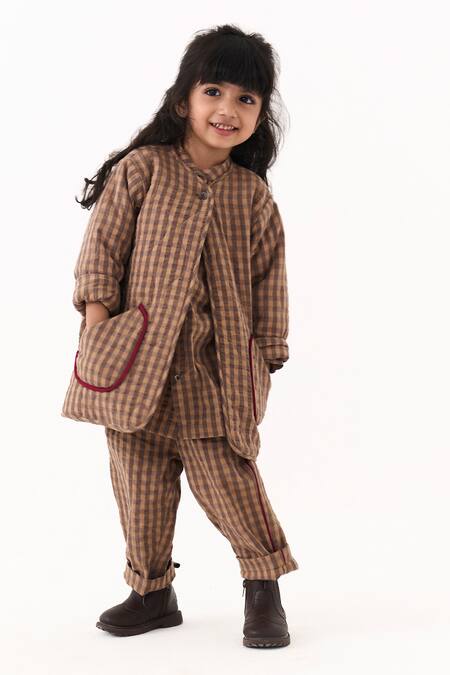 Buy_Three_Brown Piping Check Pattern Jacket _Online_at_Aza_Fashions