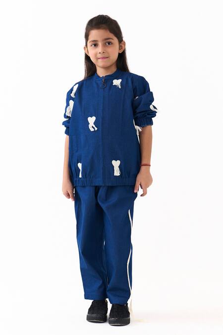 Three_Blue Denim Embroidery Bomber Jacket _Online_at_Aza_Fashions