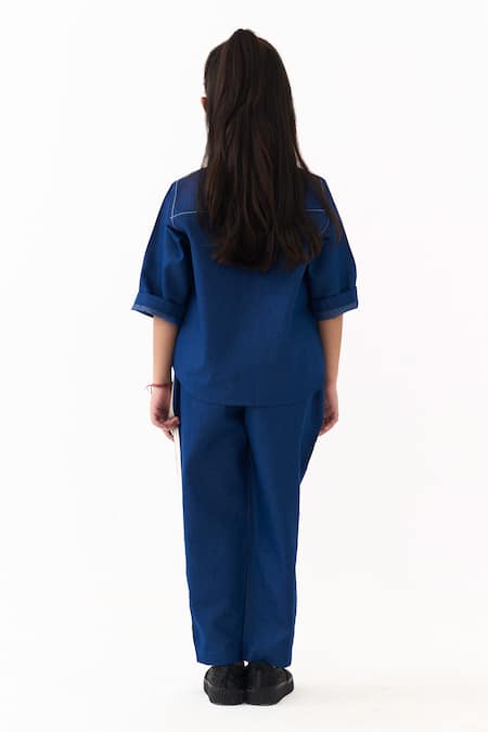 Three Floral Embroidered Denim Shirt 