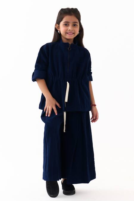 Three_Blue Corduroy Drawstring Top _Online_at_Aza_Fashions