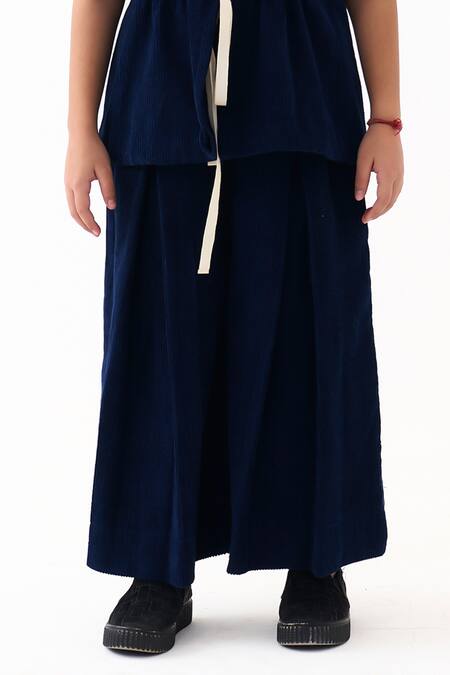 Shop_Three_Blue Corduroy Drawstring Top _Online_at_Aza_Fashions