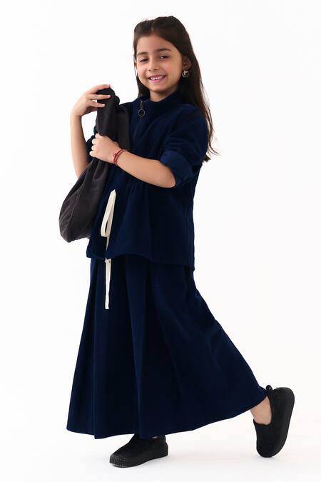 Three_Blue Corduroy Drawstring Top _at_Aza_Fashions