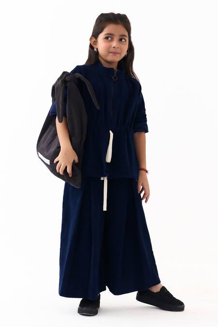 Buy_Three_Blue Corduroy Drawstring Top 