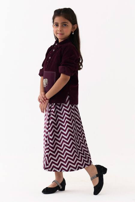 Three_Wine Corduroy Embroidery, Patchwork Top _Online_at_Aza_Fashions