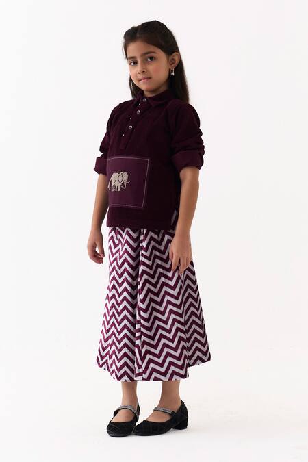 Shop_Three_Wine Corduroy Embroidery, Patchwork Top _Online_at_Aza_Fashions