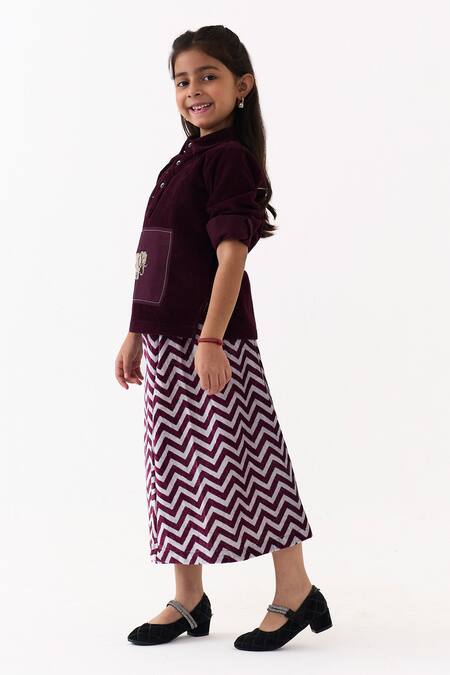 Three_Wine Corduroy Embroidery, Patchwork Top _at_Aza_Fashions