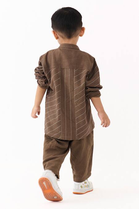 Three Linear Abstract Embroidered Shirt & Pant Set