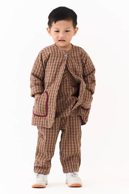 Three Caramel Quilted Jacket Pant Set