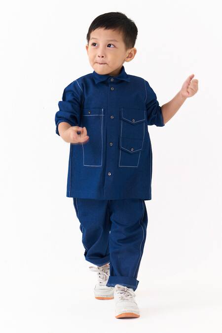 Three Denim Double Patch Pocket Shirt & Pant Set
