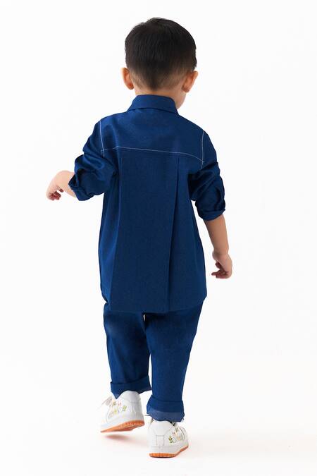Three Denim Double Patch Pocket Shirt & Pant Set