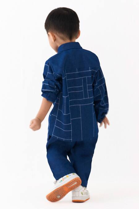 Three Grid Embroidered Shirt With Pant