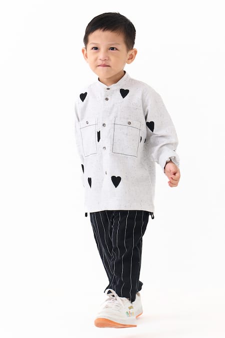 Three_Ivory Embroidery Heart Shirt With Pant _Online_at_Aza_Fashions