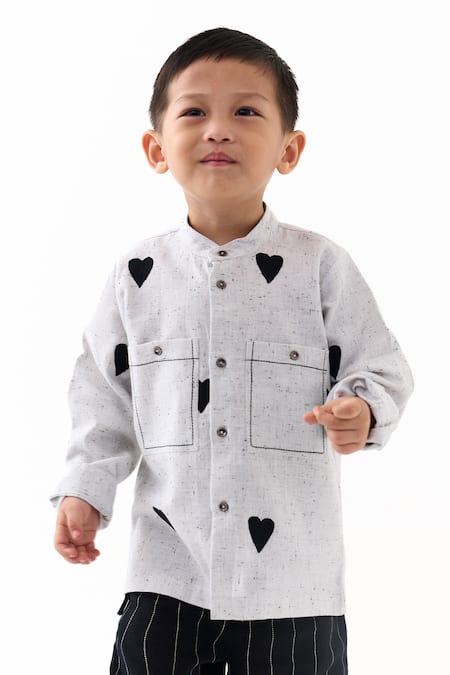 Shop_Three_Ivory Embroidery Heart Shirt With Pant _Online_at_Aza_Fashions