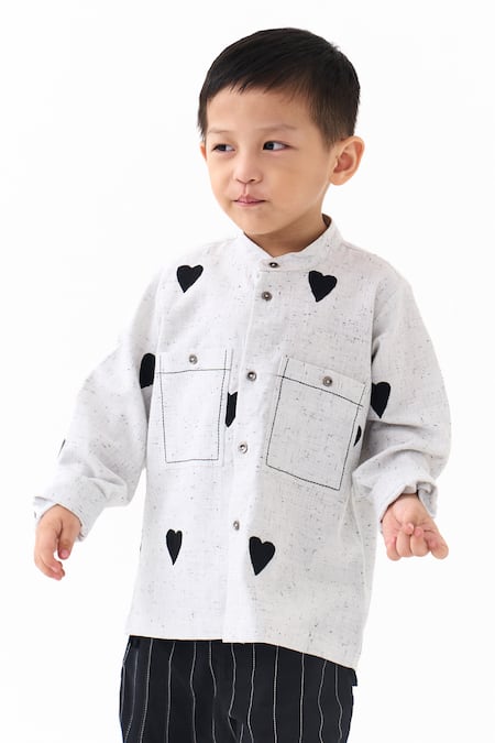 Three_Ivory Embroidery Heart Shirt With Pant _at_Aza_Fashions