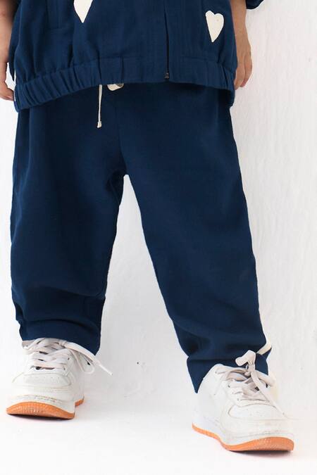 Three_Navy Embroidery Heart Bomber Jacket With Pant _Online_at_Aza_Fashions