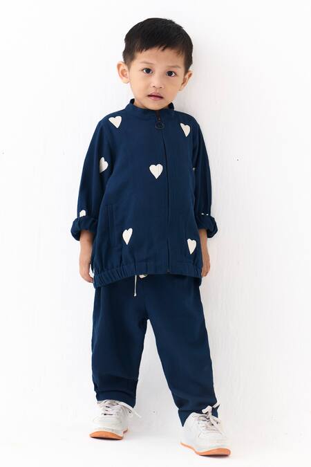 Shop_Three_Navy Embroidery Heart Bomber Jacket With Pant _Online_at_Aza_Fashions