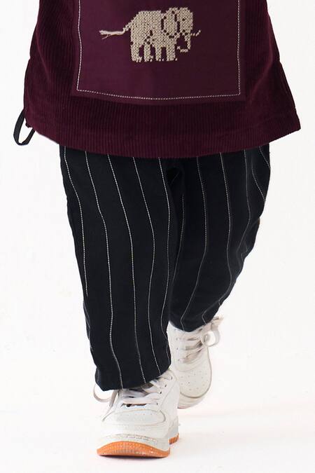 Three_Wine Corduroy Embroidery, Patchwork Shirt With Pant _Online_at_Aza_Fashions