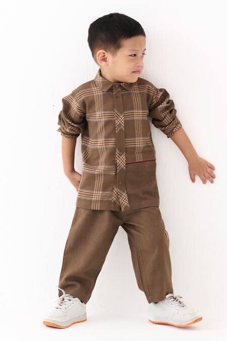 Buy_Three_Brown Plaid And Solid Melange Shirt _Online_at_Aza_Fashions