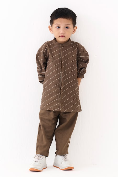 Three_Brown Diagonal Stripe Shirt _Online_at_Aza_Fashions