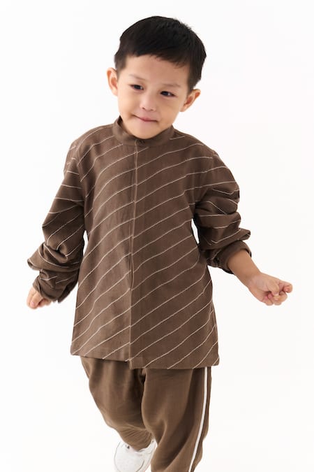 Buy_Three_Brown Diagonal Stripe Shirt _Online_at_Aza_Fashions