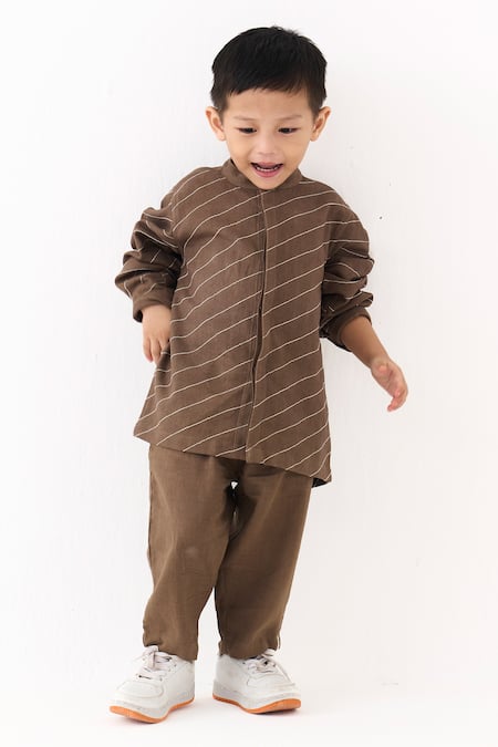 Shop_Three_Brown Diagonal Stripe Shirt _Online_at_Aza_Fashions