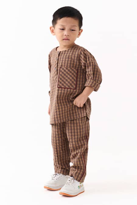 Shop_Three_Brown Checked Mul Kurta _Online_at_Aza_Fashions