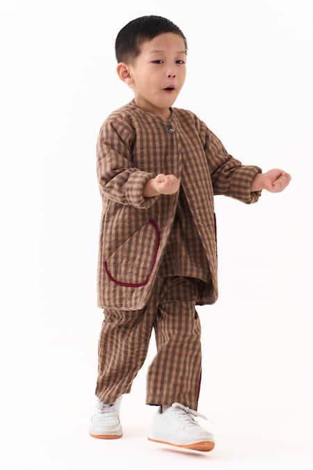 Three_Brown Gingham Pattern Jacket _Online_at_Aza_Fashions