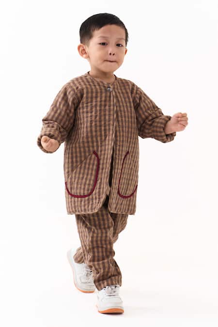 Buy_Three_Brown Gingham Pattern Jacket _Online_at_Aza_Fashions