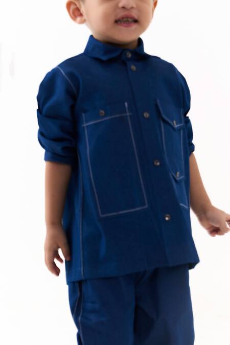 Three_Blue Denim Contrast Stitch Shirt _Online_at_Aza_Fashions