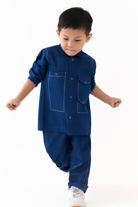 Buy_Three_Blue Denim Contrast Stitch Shirt _Online_at_Aza_Fashions