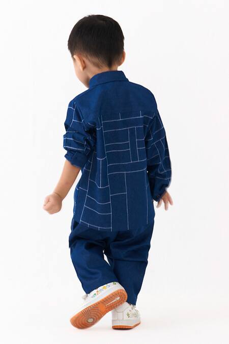 Three Geometric Line Work Denim Shirt