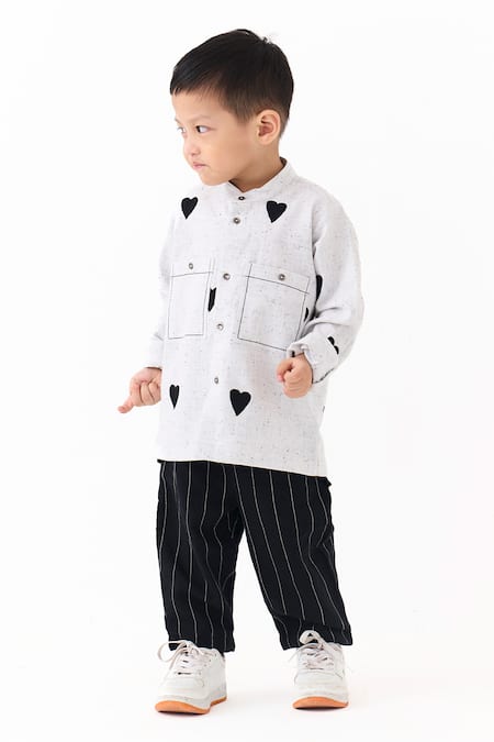 Shop_Three_Ivory Applique Heart Motif Shirt _Online_at_Aza_Fashions