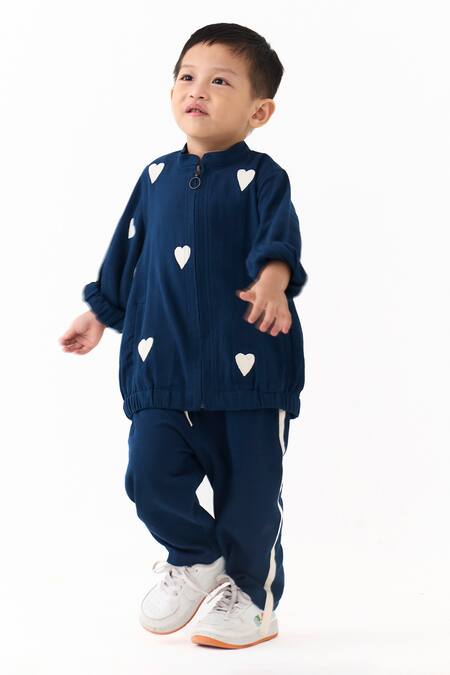 Three_Blue Applique Heart Motif Jacket _Online_at_Aza_Fashions