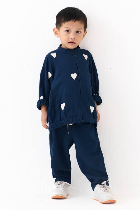 Three_Blue Applique Heart Motif Jacket _at_Aza_Fashions