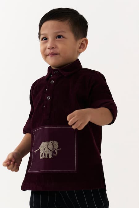 Three Elephant Motif Corduroy Shirt
